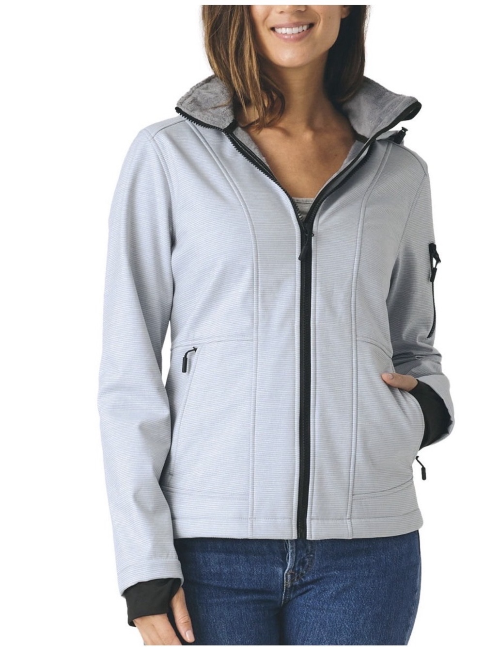 Free Country Women’s Gray Hooded Fleece Lined Softshell Jacket Size L